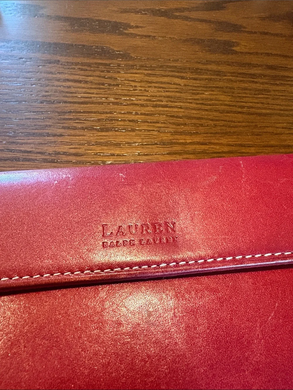 Lauren Ralph Lauren Red Leather Fold-Over Wallet